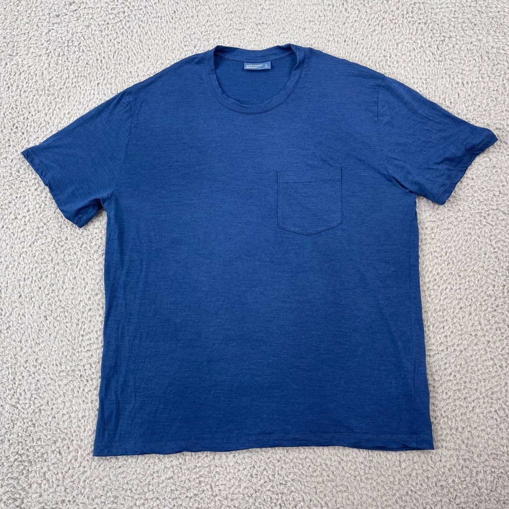 Icebreaker T-Shirt Mens L Blue Merino Wool Blend Pocket Short Sleeve Crew Neck